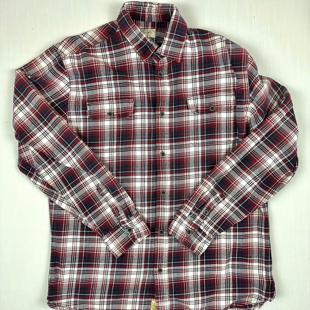 Jachs NY Mens XLT Red White Blue Plaid Flannel Button Down Shirt Long Sleeve